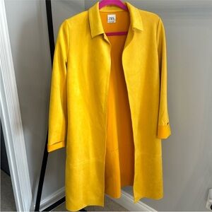 Zara Faux Suede Long Midi Coat/Jacket Yellow Size S Vibrant Rich Yellow